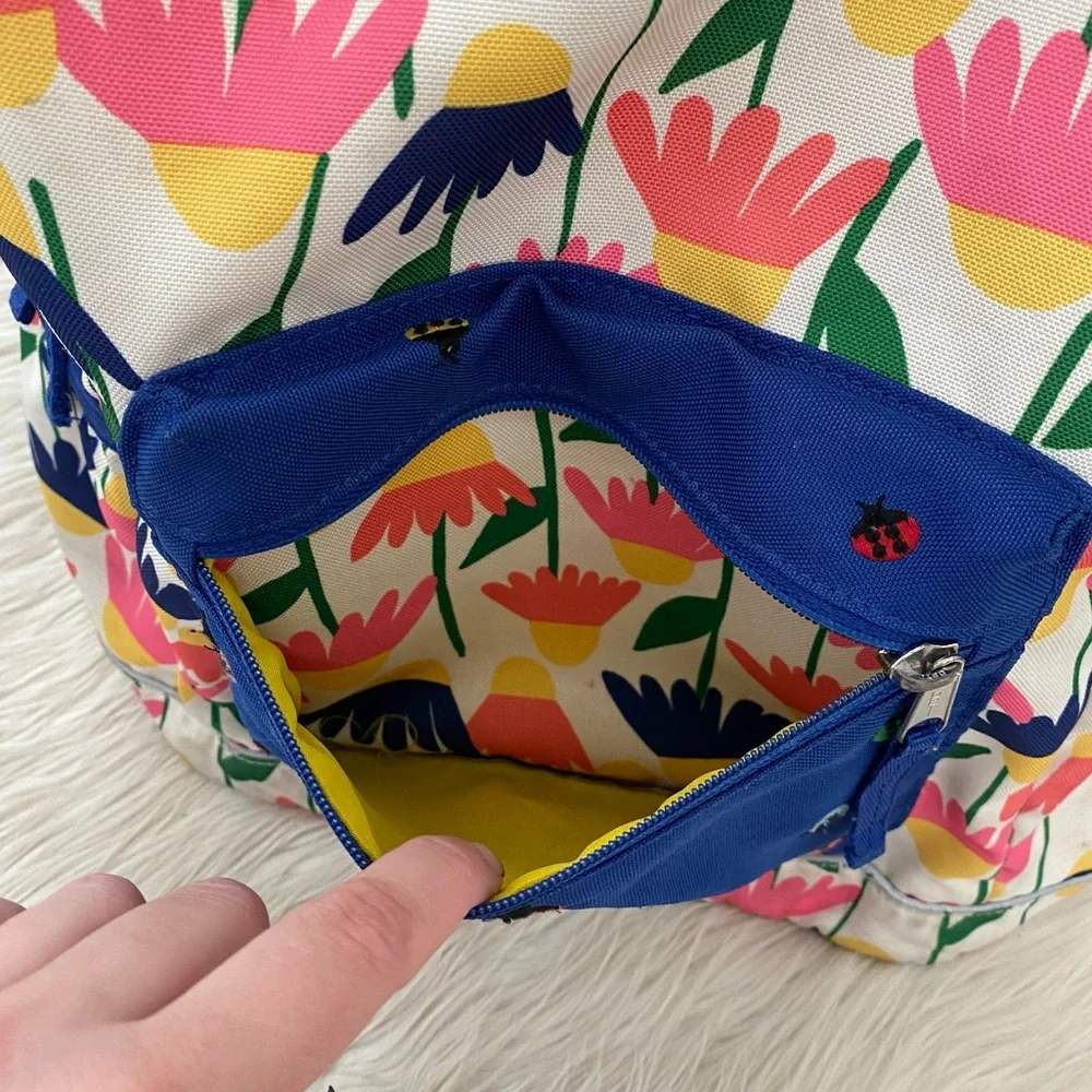 Hanna Andersson Floral Pink Blue Ladybug Embroidered Pocket Girls Kids Backpack